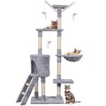 Cat Tree, 145cm Cat Scratch Posts Multi-Level Stable Cat Climbing Tower Cat Activity Trees with Ladder, Indoor Pet Activity Furniture Play House for Kitty Kitten