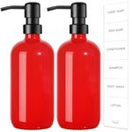 GMISUN Red Soap Dispenser, 2 Pack Red Kitchen Accessories Decor, 16 Oz Glass Bathroom Hand Soap Dispenser with Stainless Steel Pump, Modern Vintage Liquid Hand and Dish Soap Dispensers Bottle Set