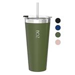 BOZ Tumbler - Tumbler with Lid and Straw - Insulated Tumblers - Cups with Lid and Straw - Stainless Steel Tumbler - Perfect for Hot and Cold Drinks - BPA Free (22oz) (Dark Green)