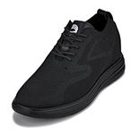 CALTO Men's Invisible Height Increasing Elevator Shoes - Black/Black Sole Ultra Light-Weight Lace-up Knitted Sporty Walker - 2.8 Inches Taller - X2631 - Size 12.5 UK