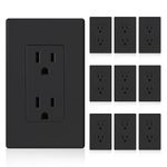 ELEGRP Matte Black Standard Decorator Electrical Wall Receptacle Outlet, 15A 125V, 2 Pole 3 Wire, Non- Tamper Resistant, NEMA 5-15R, Self-Grounding, Wall Plate Included, UL Listed, 10 Pack