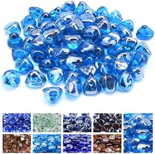 GasSaf 20-Pound 1 inch Diamonds Fire Glass for Gas or Propane Fire Pit Fireplace & Landscaping (Caribbean Blue Luster)
