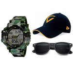 UNEQUETREND Digital Sports Watch, Multi-functional Watch For Boys & Men With Cap And Goggle, Combo Pack Of 3-WCS-2633- GREEN