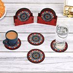 GKD Coaster Set of 12 Beautiful Wooden Coasters with Proper Coaster Stand Designer Coaster Set fit for Tea Cups, Coffee Mugs and Glasses (2 Set Combo Pack)(12 pc Round 3.5 x 3.5 inch) Black