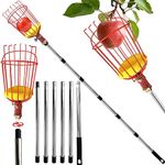 Fruit Picker, 2.7M Apple Picker with Telescopic Handle, Fruit Picker Tool with Lightweight Stainless Steel Connecting Pole and Basket, Fruit Grabber Easy to Assemble, Tree Picker for Orange Lemon Etc