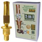 GreenLoop Solid BRASS Water Spray 2-in-1 Nozzle, DUAL PURPOSE, Fits all 3/4" and 1/2" hoses of all thickness, Adjustable Water Jet Spray Gun, High Pressure washing, 2-in-1 Nozzle+Clamp