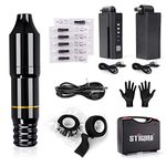 STIGMA Tattoo Kit Rotary Tattoo Machine Pen Black 2 Battery 20 pcs Cartridges 2 Tattoo Grip Cohesive Bandage with Case EM125KITPRB20-1