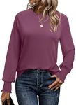 ANRABESS Puff Long Sleeve Shirts for Women Dressy Business Casual Blouses Crewneck Tunic Tops Fall Fashion 2024 Mauve S