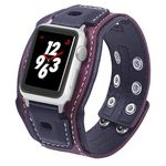 VIKOROS Wide Leather Cuff Compatible with Apple Watch Series 9 8 7 6 5 4 3 40mm 38mm 41mm Band for Men, Western Apple Watch Bands for Women Boho, Punk Goth Military Viking Bracelet Smart Watch Strap
