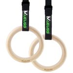 MUEUSS Wood Gymnastic Rings Gym Ring with Adjustable Straps, Fitness Rings, Exercise Rings, Heavy Duty Gym Equipment for Training Workout, Strength Training, Gymnastics, Olympic, Pull-Up 32mm DIA