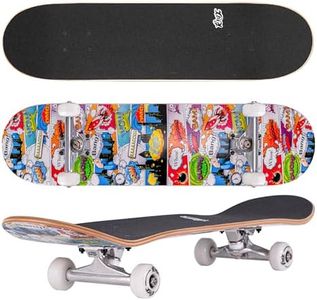 KMX Complete 31" x 8" Skateboard for Beginners, Double Kick Concave Deck, 7 Layer Canadian Maple | Premium Truck | Kids Cruiser Skateboard for Kids Ages 6-12, Girls, Boys,Teens(Comic Cartoon)