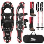 NACATIN All Terrain Snowshoes with Heel Lift,Lightweight Aluminum Alloy Snow Shoes with Trekking Poles,Leg Gaiters,Carry Bag and Adjustable Ratchet Bindings (Red, 21 inches)