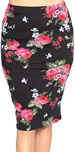 Women's Plus Size MIDI Skirt Black Floral 4X
