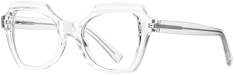 Auralice Transparent Square Blue Light Glasses for Women and Men, Thick Plastic Frame, Designer Reading Blocker Eyewear for Gaming Rosaneve