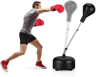 Costway Punching Bag with Stand, Speed Bag for Adults Kids, 4-Position Adjustable Height Setting, Stable Suction Cups, Integrated PU, Breathable Boxing Gloves, Easy to Transport, Reflex Bag(Black)