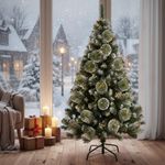 VikriDA 8.5 Feet Artificial Snow-Flocked Christmas Tree | Pine Needle Xmas Tree with Sturdy Metal Stand for Home & Office Decoration