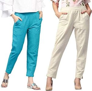 ATARAH Womens Cotton Trouser Combo(Pack of 2) White