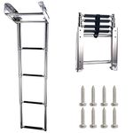 Amarine Made 4-Step 316 Stainless Steel Telescoping Ladder, Slide Under Platform Mount Boarding Ladder with Mounting Screws (4 Step Swim Platform Underside Ladder)