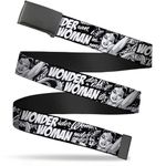 Buckle-Down Men's Web Belt 1.25", WONDER WOMAN Action Pose/Text Collage Black/White/Grays Wide-Fits up to 42" Pant Size