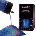 Renfio Holographic Ultra Fine Glitter Powder Metallic Resin Glitter 2.11 Oz (60g) PET Flakes Crafts Sequins 1/128" 0.008" 0.2mm Epoxy Chips Flakes for Tumblers Slime - Laser Ocean Blue