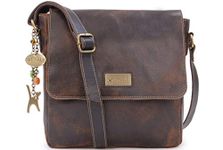 Catwalk Collection Handbags - Distressed Leather Cross Body Bag For Women - Medium Messenger Bag - A5 Size Organiser Work Bag - SABINE M - Brown