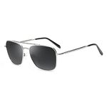 JIM HALO Square Aviator Sunglasses for Men Women, Premium Glass Lens Metal Driving Shades Silver/Grey