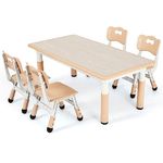 MAMIZO Children's Table with 4 Chairs, Height Adjustable, Table Chair Set for Nursery and Children's Room, Plastic Children's Furniture, Seating Set for Boys Girls from 2 Years, Yellow