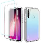 Gufuwo Case for Redmi Note 8 (2019/2021) Case with Tempered Glass Screen Protector, Clear 360 Full Body Protection Hard Shell+Soft TPU Bumper Shockproof Cover Cases for Xiaomi Redmi Note 8 (Clear)