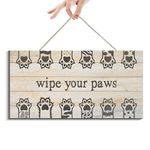 Wipe Your Paws Wall or Door Hanging Prints Sign for House, Funny Rustic Wall Art Welcome Sign for Entryway Front Door Porch Yard Decoration Modern Design Wooden Decor (11 x 6 inch, Beige)