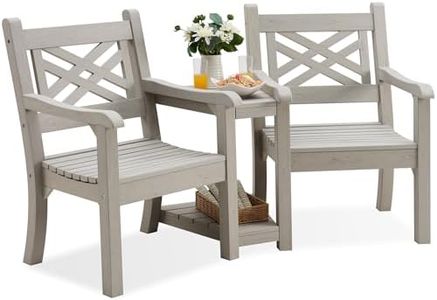 Psilvam 2-Person Poly Lumber Conversation Bench with Middle Side Table,Gray