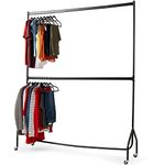 House of Home Heavy Duty Metal Clothes Rail with Wheels - 2 Tier Double Rail Wardrobe - Hanging Clothing Rack - Storage & Organiser for Shirts, Coats, Hat & Shoes - Black, 4ft x 7ft 2 Inches