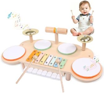 Toddler Drum Set - Montessori Toys for 2 Year Old, Wooden Baby Musical Instruments for Toddlers 2-5, Preschool Learning Musical Toys with Xylophone, Piano, Birthday Gifts for 18 Months Boys Girls