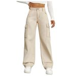 NUCOUTHS Women Cargo Flap Pocket Denim Stretchable Cream Jeans | Size-28 (6POCKET_Cream_C_28)