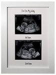 SignatureFrames I'm On My Way 12 & 20 Week Twin Aperture Ultrasound Sonogram Baby Scan White Photo Frame