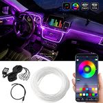 Favoto Interior Car LED Strip Lights with Wireless APP and Remote Control, RGB 5 in 1 Ambient Lighting Kits with 236 inches Fiber Optic, 16 Million Colors Car Neon Lights, Sync to Music Light