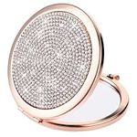 Dimeho Compact Makeup Mirror Rhinestone Folding Cosmetic Mirror Double-Sided Portable Bling Magnifying Mirror Round Handheld Pocket Mirror for Women Handbag Purses Office Home Travel