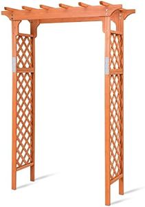 Tangkula 88-Inch Wooden Garden Arbor with Trellis, Decoration Outdoor Rose Arbor with Metal Connection for Climbing Plants, Wedding Arch for Ceremony, Bridal Party, Archway, Lawn, Patio