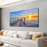 Beach Wall Art Canvas Print Seascape Picture Framed House Decor Blue Ocean and Birds Sunrise Painting for Living Room Bedroom Bathroom Kitchen Home Office Decoration Natural Artwork 20x40 Inches