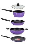 NAVRANG Non Stick Cookware Set of 5 Pcs | Nonstick Dosa Tawa 26 cm, Frypan 22 cm, Sauce Pan 16cm & Kadhai 22cm with Lid | Non-Induction - Purple (Combo - 2)