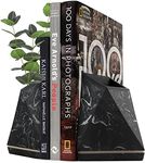 BDECOR Book Ends Decorative, Marble Style Bookends for Shelves Heavy Books [Non Skid] Book Holder for Kitchen Cookbook Storage, Bookends Decorative Unique, Book End, Bookend (Black)