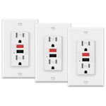 ELECTECK 3 Pack GFCI Outlets 15 Amp, Tamper Resistant (TR), Decor GFI Receptacles with LED Indicator, Ground Fault Circuit Interrupter, Decorative Wallplates Included, ETL Certified, Black/Red Button