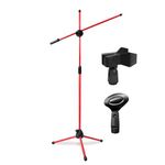 Kadence RED Mic Stand Heavy Duty Adjustable Dual Microphone Stand, Studio Microphone Stand (M30 RED)