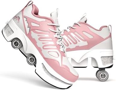 Women's Roller Skate Shoes, Double-Row Quad Skates for Girls Boys, 2 in 1 Conversion, Outdoor Skate Shoes for Beginners