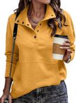 SHEWIN Womens Sweatshirt Casual Long Sleeve Lightweight Oversized Sweatshirts Loose Button Pullover Tops Fall Outfits for Women 2024,US 16-18(XL),Yellow