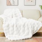 Latepis White Throw Blanket Faux Fur Blankets for Sofa Bubble Soft Blanket Plush Warm Fluffy Blankets Birthday Gifts for Women 127 * 152cm, 860gsm