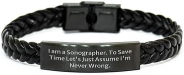 CUCOLUS Sonographer's Humorous Gift: Braided Leather Bracelet, 'I Am A Sonographer. To Save Time Let's Just Assume I'm Never Wrong.'