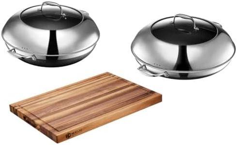 HexClad Hybrid Nonstick 5-Piece Cookware Set, 14" Pan with Lid, 14" Wok with Lid, and Large Cutting Board, Stay-Cool Handles, Dishwasher and Oven-Safe, Induction Ready, Compatible with All Cooktops