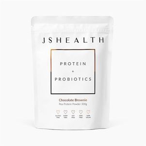 JSHealth Vegan Pea Protein Powder with Probiotics - Chocolate Brownie Flavor - Gluten Free, Non GMO, Plant Based Protein Drink Mix, 300g