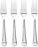 Prestee 100 Silver Plastic Forks Heavy-Duty, Heavyweight Plastic Silverware Forks, Fancy Plastic Cutlery, Elegant Disposable Forks Pack, Bulk Disposable Flatware, Christmas Holiday Plastic Utensil Set