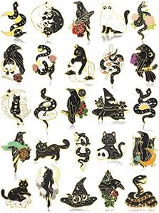 25 Pieces Black Gold Pins Set Backpack Pins Gothic Pins Crow Snake Cat Button Pins Cool Horror Brooches Cute Aesthetic Badges for Clothing Bags Lapel Jackets DIY Decoration, as pictures show, Metal,